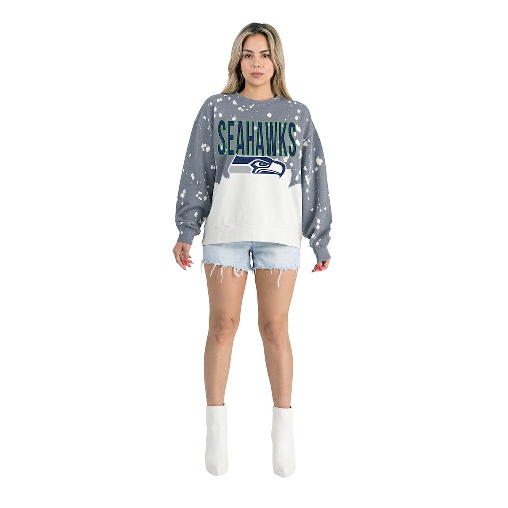 NFL Seattle Seahawks Gameday Couture Women's Oversized Faded Wash Tri-Blend Pullover Sweatshirt