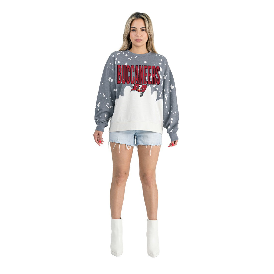 NFL Tampa Bay Buccaneers Gameday Couture Women's Oversized Faded Wash Tri-Blend Pullover Sweatshirt