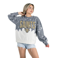 NFL New Orleans Saints Gameday Couture Women's Oversized Faded Wash Tri-Blend Pullover Sweatshirt
