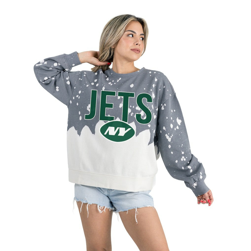 NFL New York Jets Gameday Couture Women's Oversized Faded Wash Tri-Blend Pullover Sweatshirt