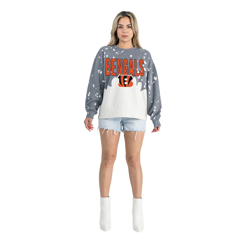 NFL Cincinnati Bengals Gameday Couture Women's Oversized Faded Wash Tri-Blend Pullover Sweatshirt