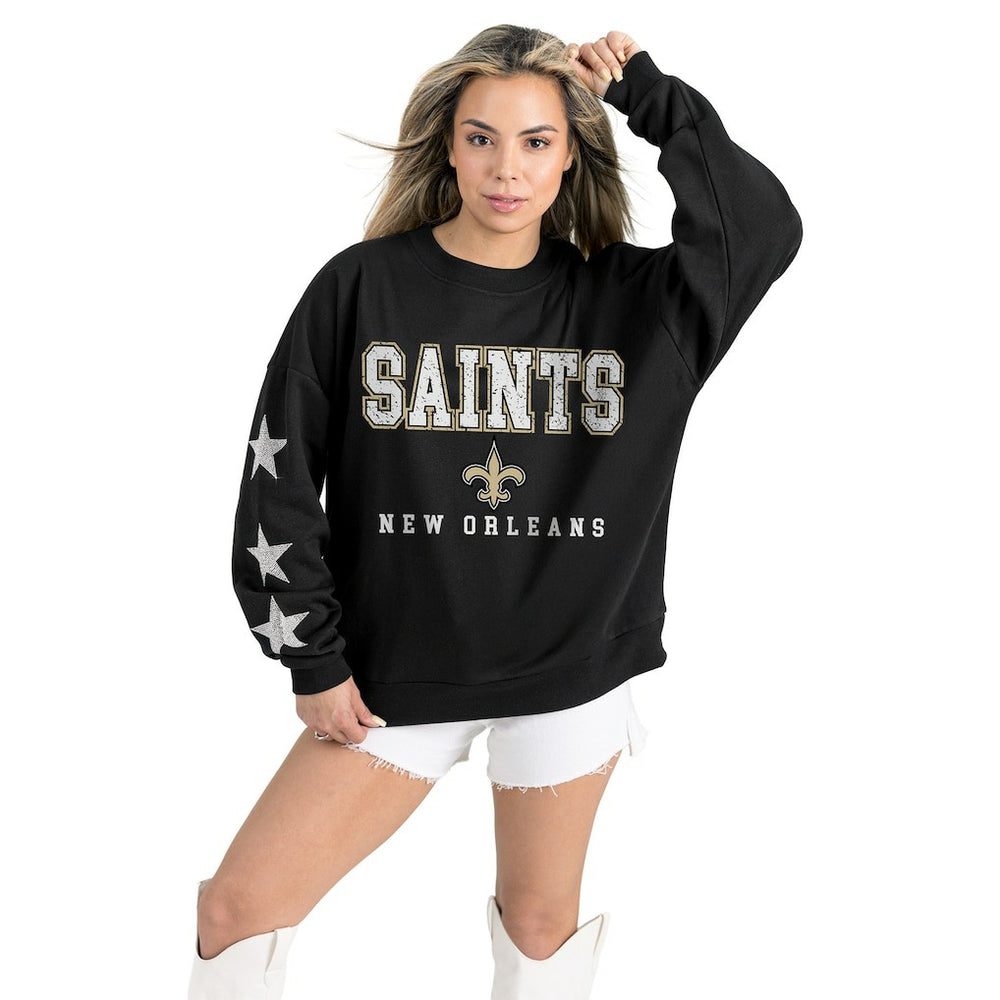 NFL New Orleans Saints Gameday Couture Women's Velocity Relaxed Rhinestone Pullover Sweatshirt
