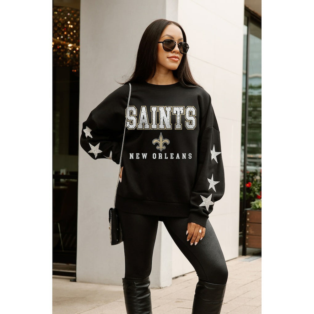 NFL New Orleans Saints Gameday Couture Women's Velocity Relaxed Rhinestone Pullover Sweatshirt