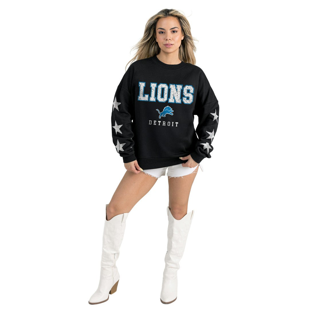 NFL Detroit Lions Gameday Couture Women's Velocity Relaxed Rhinestone Pullover Sweatshirt