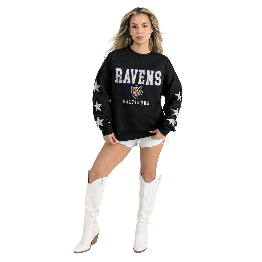 NFL Baltimore Ravens Gameday Couture Women's Velocity Relaxed Rhinestone Pullover Sweatshirt