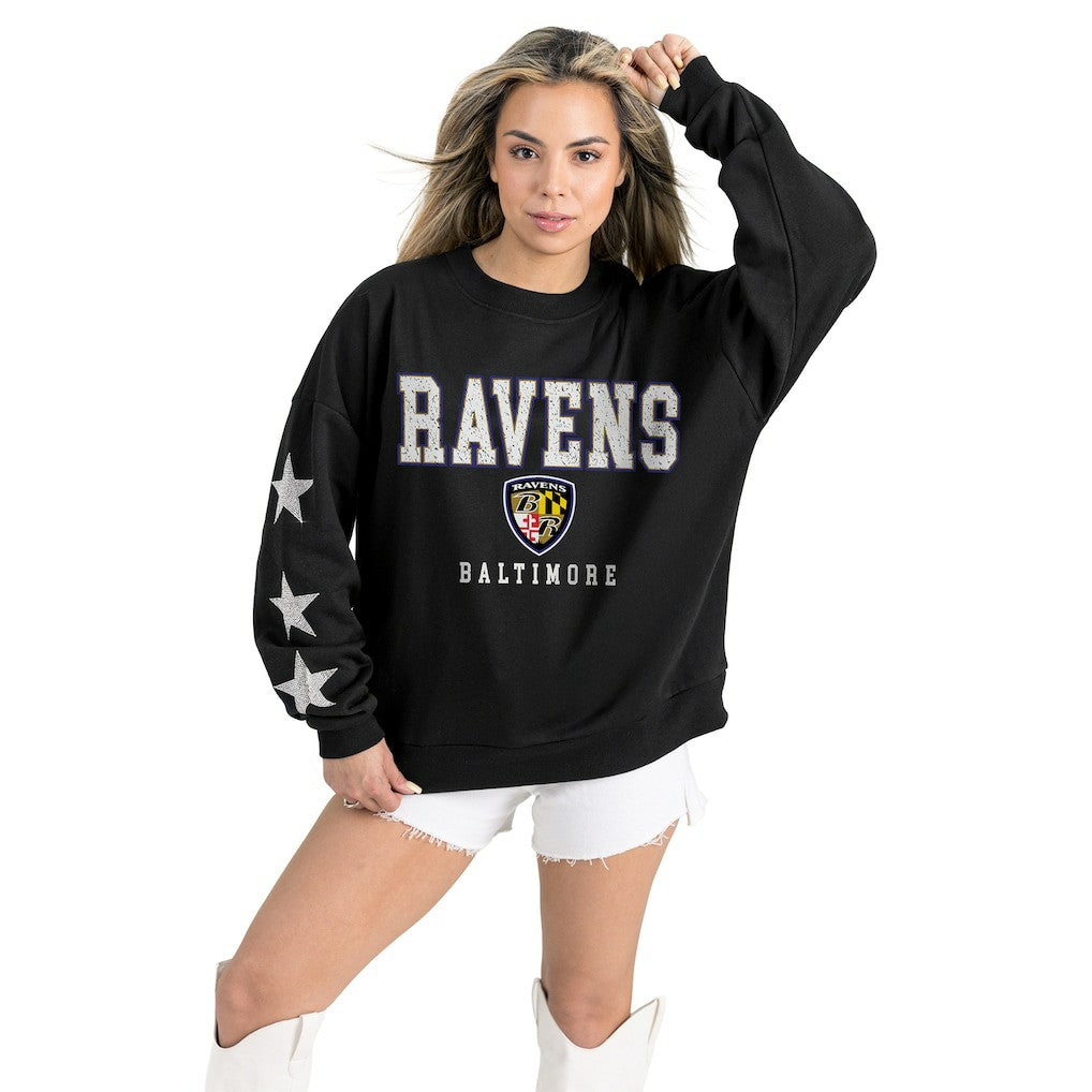 NFL Baltimore Ravens Gameday Couture Women's Velocity Relaxed Rhinestone Pullover Sweatshirt