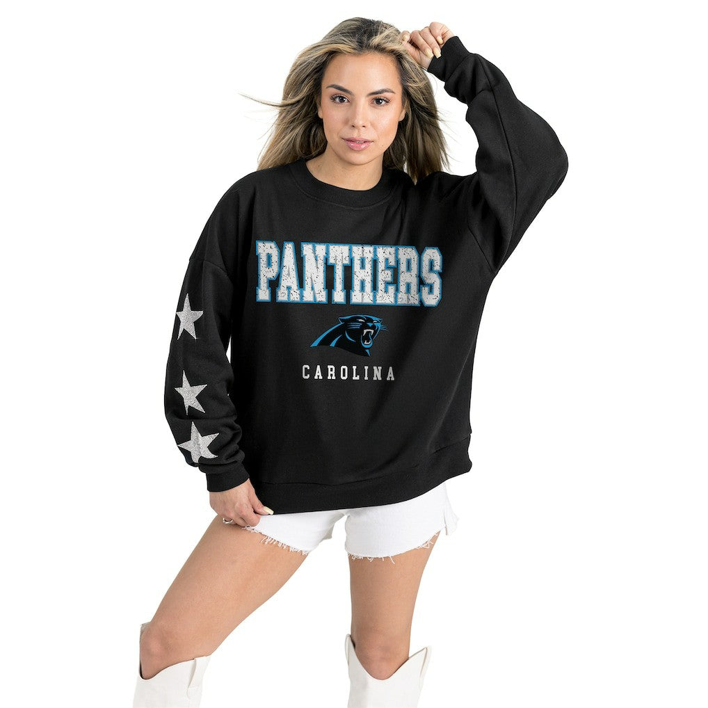 NFL Carolina Panthers Gameday Couture Women's Velocity Relaxed Rhinestone Pullover Sweatshirt