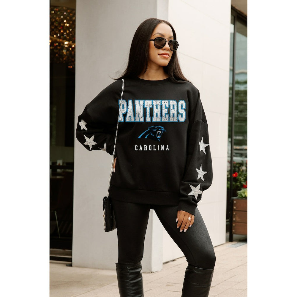 NFL Carolina Panthers Gameday Couture Women's Velocity Relaxed Rhinestone Pullover Sweatshirt