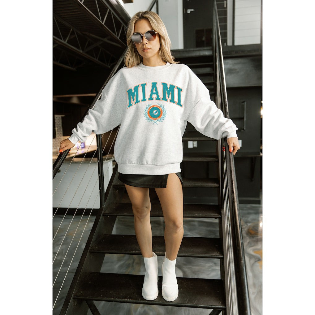 NFL Miami Dolphins Gameday Couture Women's Traditional Logo Oversized Premium Fleece Pullover Sweatshirt