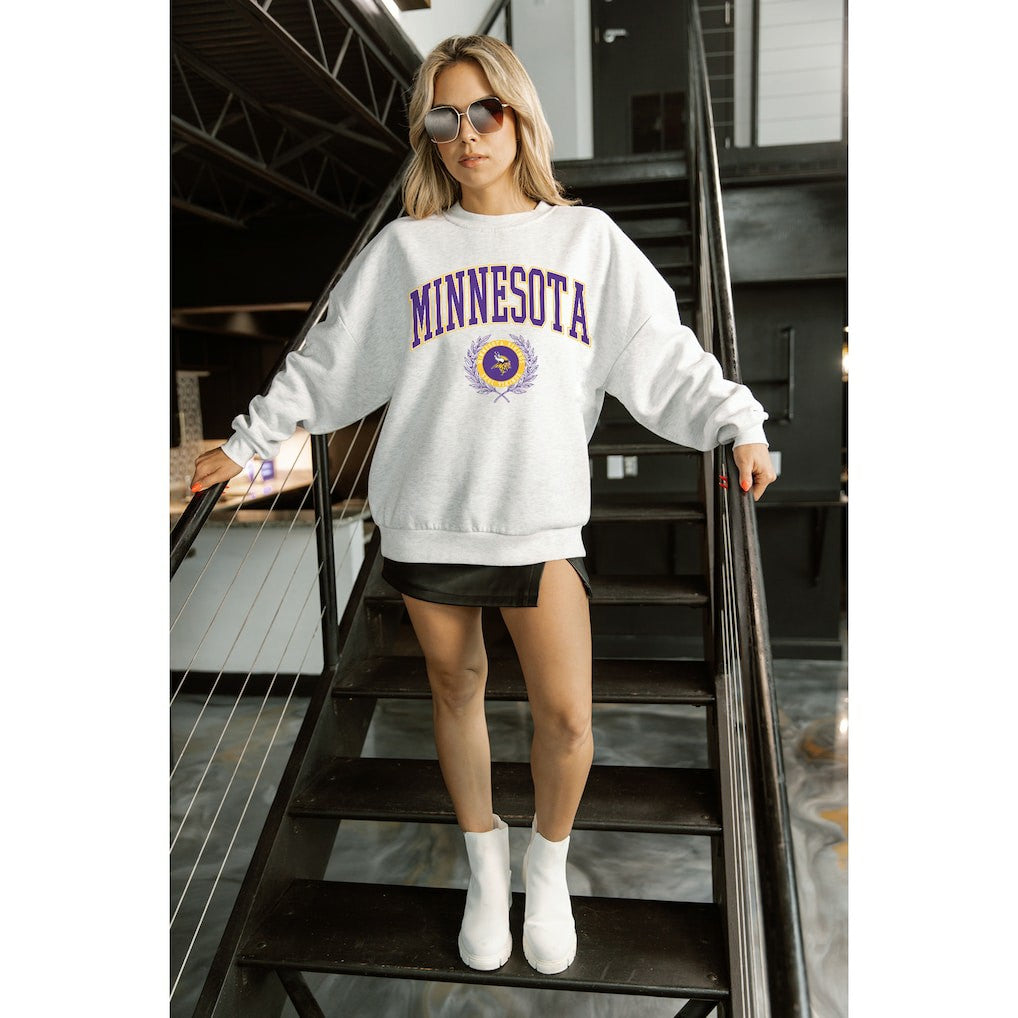 NFL Minnesota Vikings Gameday Couture Women's Traditional Logo Oversized Premium Fleece Pullover Sweatshirt