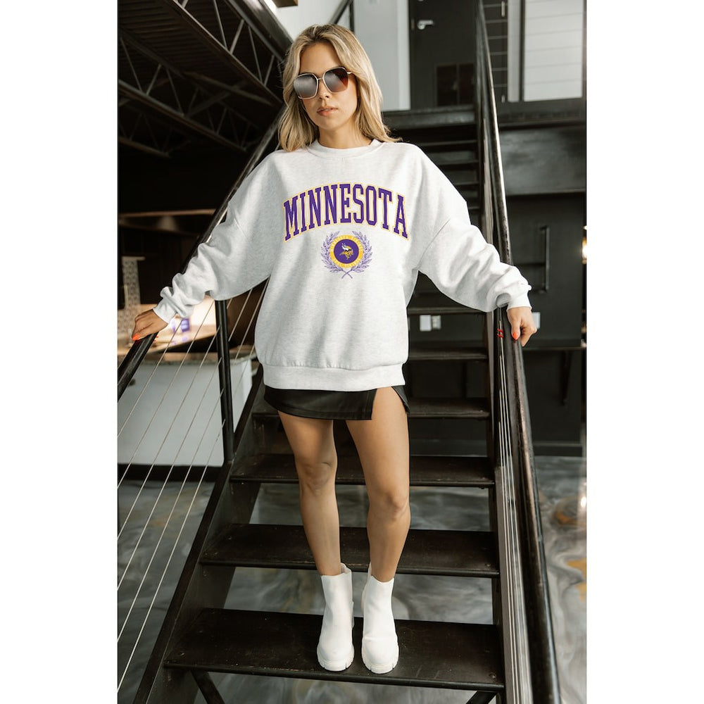 NFL Minnesota Vikings Gameday Couture Women's Traditional Logo Oversized Premium Fleece Pullover Sweatshirt