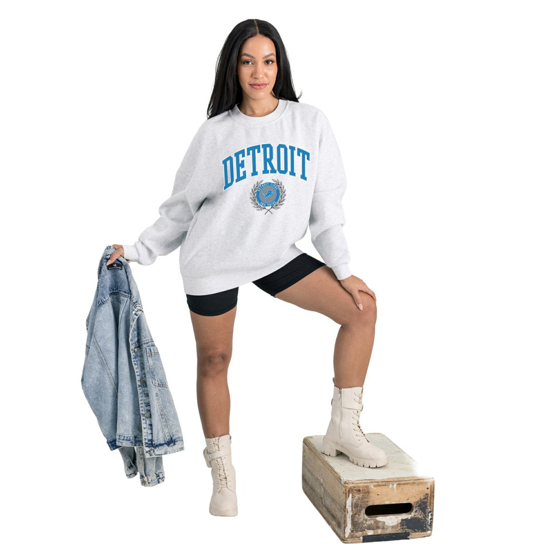 NFL Detroit Lions Gameday Couture Women's Traditional Logo Oversized Premium Fleece Pullover Sweatshirt