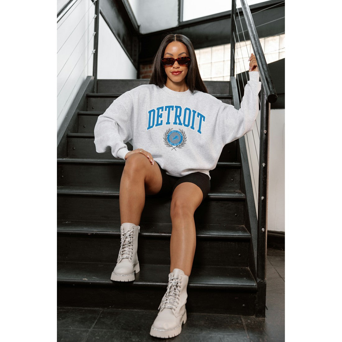 NFL Detroit Lions Gameday Couture Women's Traditional Logo Oversized Premium Fleece Pullover Sweatshirt