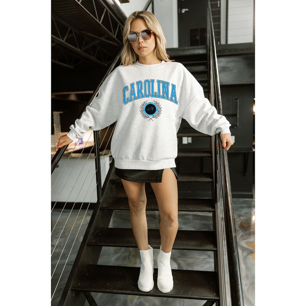 NFL Carolina Panthers Gameday Couture Women's Traditional Logo Oversized Premium Fleece Pullover Sweatshirt