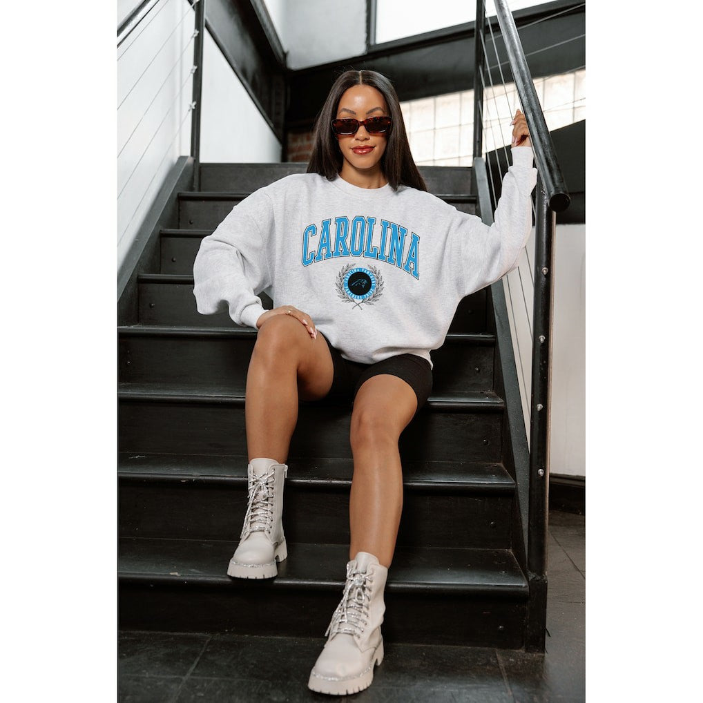 NFL Carolina Panthers Gameday Couture Women's Traditional Logo Oversized Premium Fleece Pullover Sweatshirt