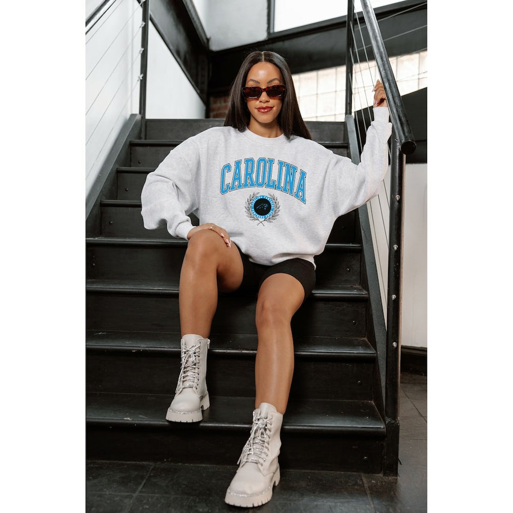 NFL Carolina Panthers Gameday Couture Women's Traditional Logo Oversized Premium Fleece Pullover Sweatshirt
