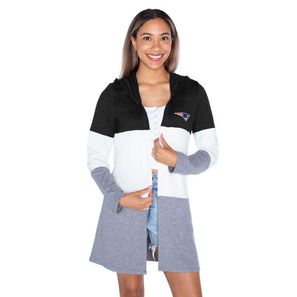 NFL New England Patriots Gameday Couture Women's Tri-Blend Color Block Lightweight Cardigan Hoodie