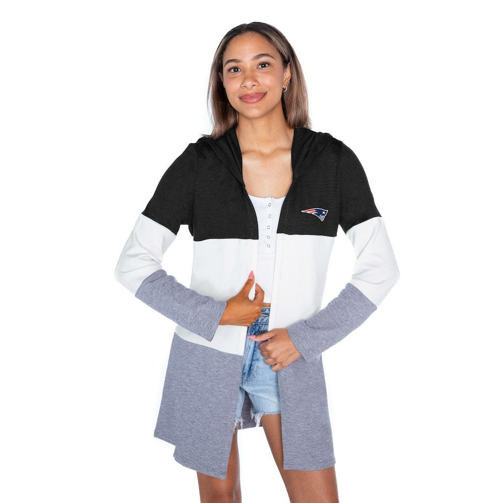 NFL New England Patriots Gameday Couture Women's Tri-Blend Color Block Lightweight Cardigan Hoodie