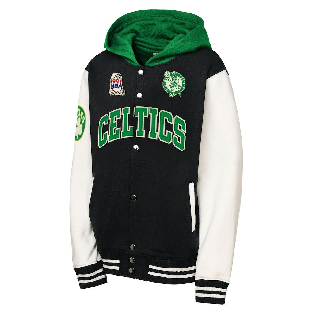 Boston Celtics Youth Hardwood Classics Courtside Fleece Full-Snap Hoodie Jacket - Black | Mitchell & Ness online
