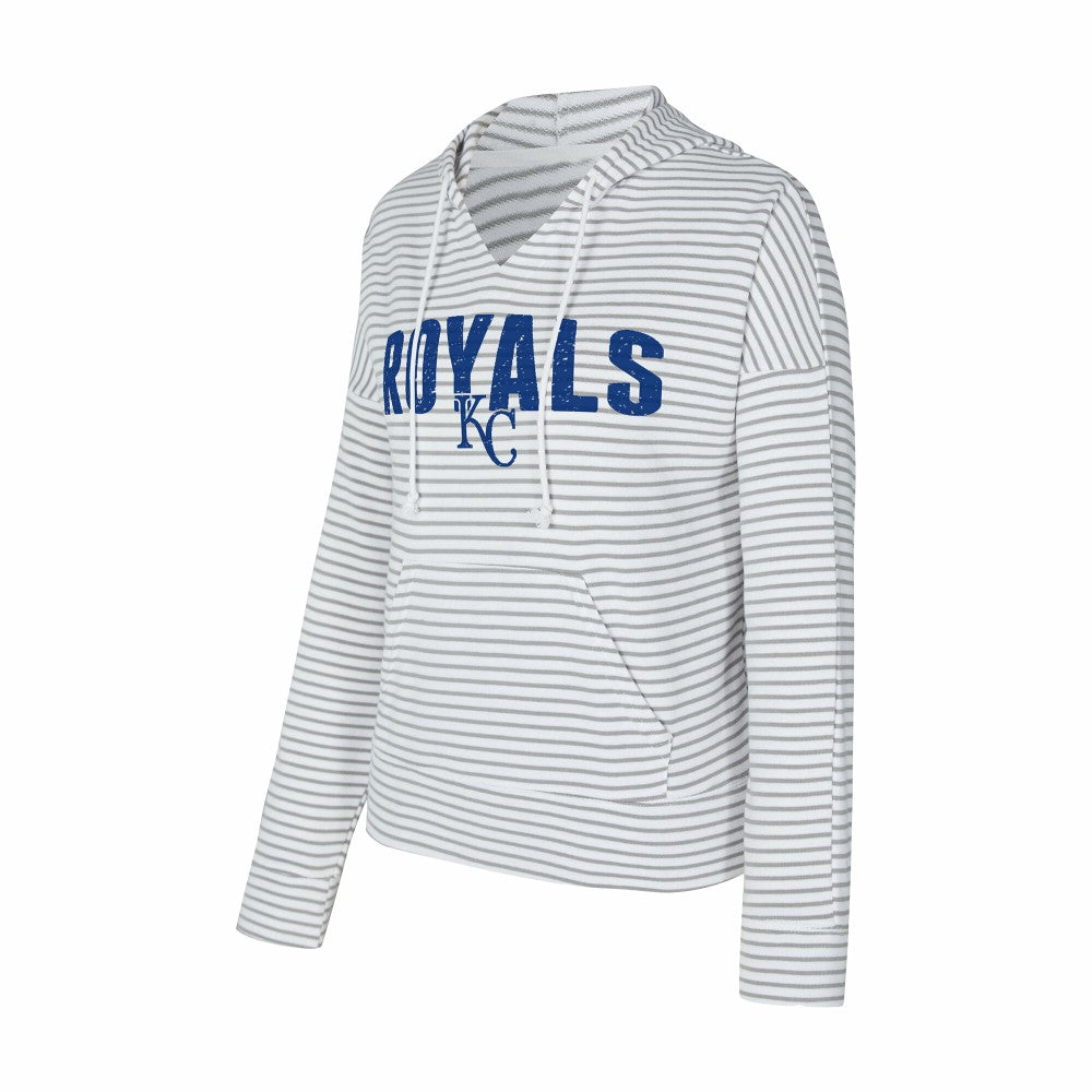 Kansas City Royals Concepts Sport Women's Liftoff Striped V-Neck Hoodie - White/Gray