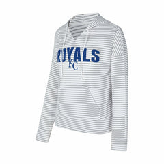 Kansas City Royals Concepts Sport Women's Liftoff Striped V-Neck Hoodie - White/Gray