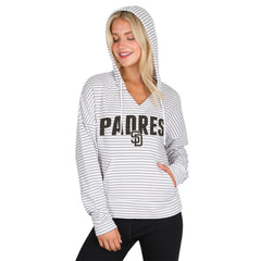 San Diego Padres Concepts Sport Women's Liftoff Striped V-Neck Hoodie - White/Gray