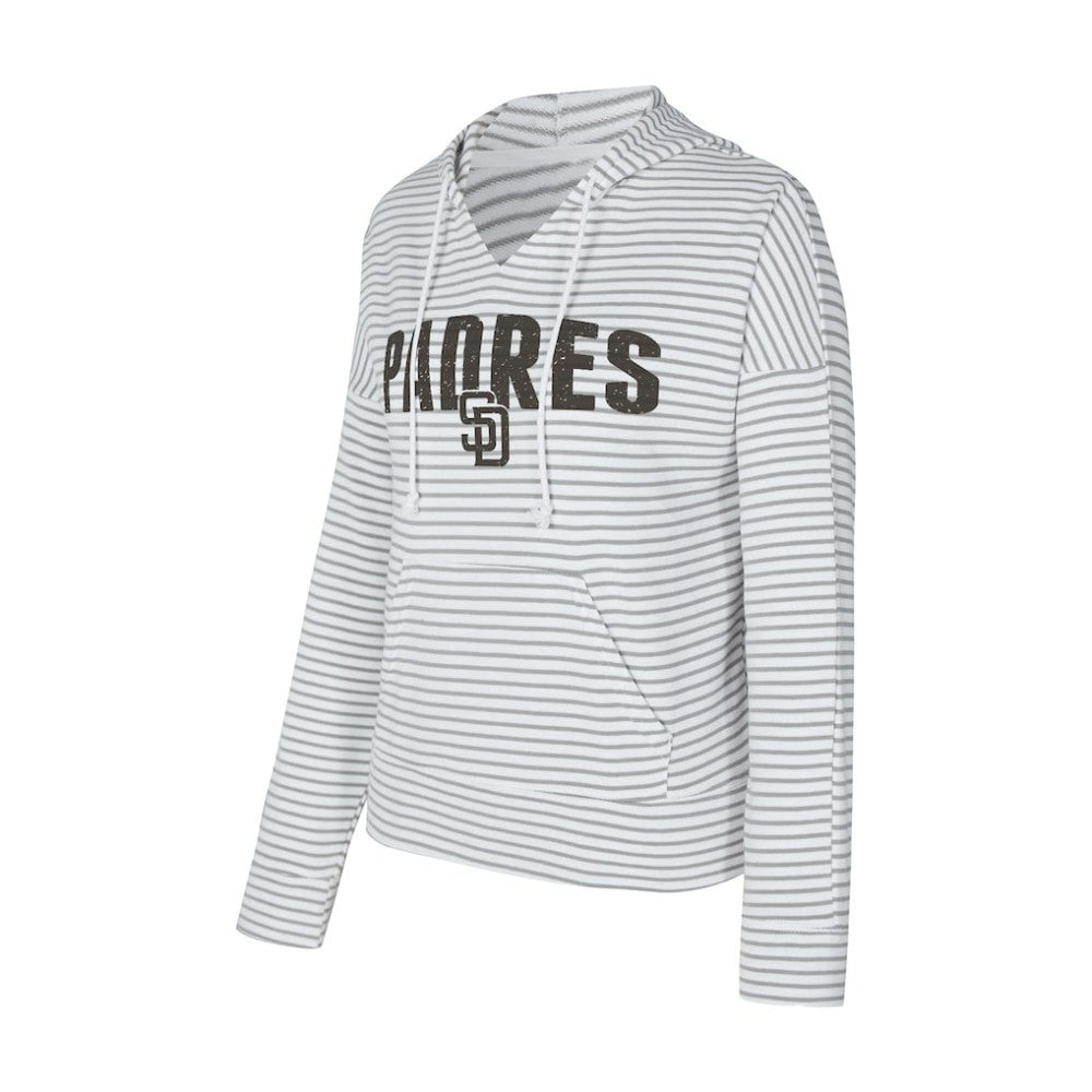 San Diego Padres Concepts Sport Women's Liftoff Striped V-Neck Hoodie - White/Gray