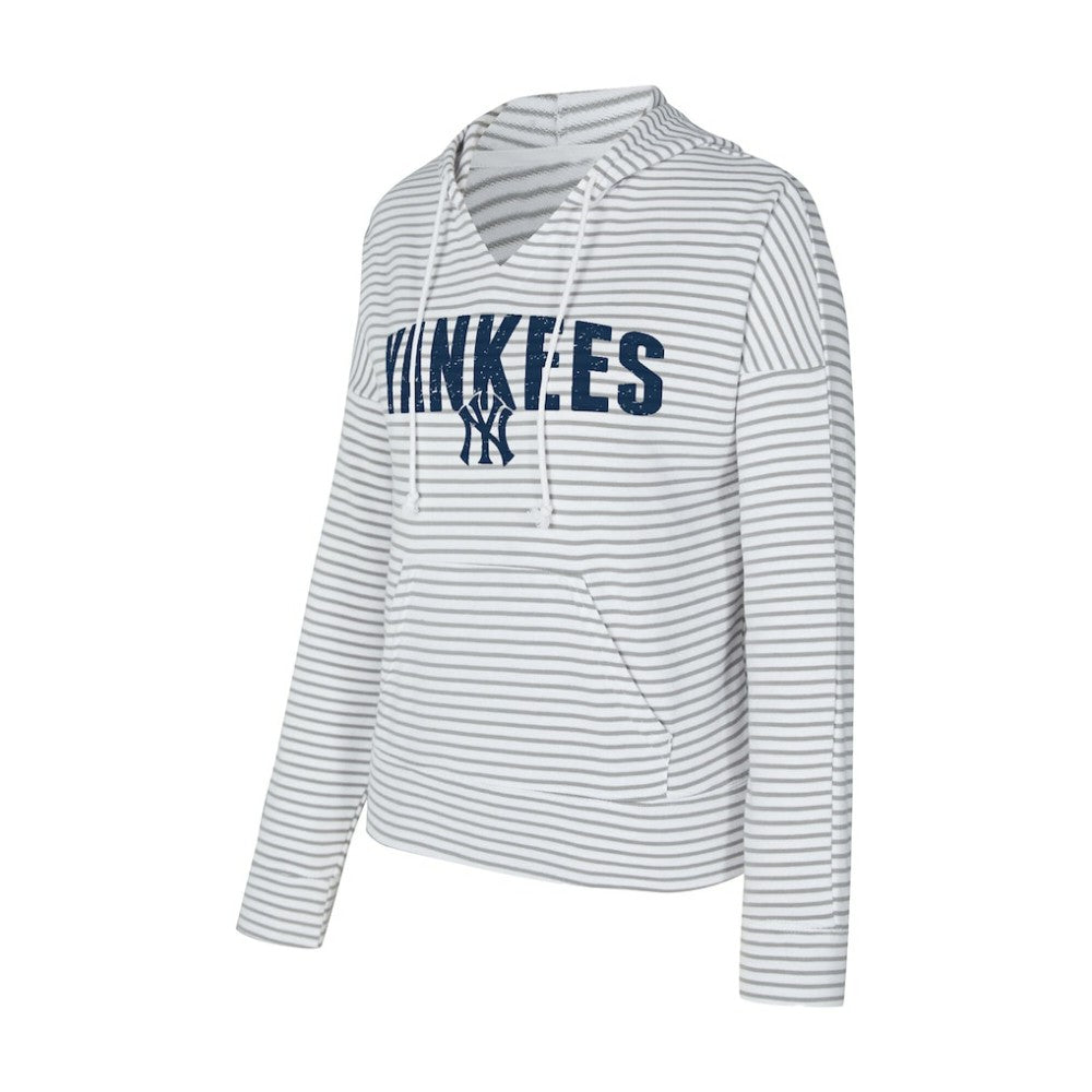 New York Yankees Concepts Sport Women's Liftoff Striped V-Neck Hoodie - White/Gray
