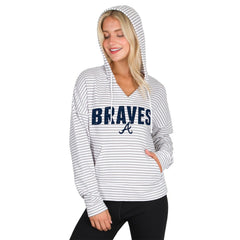 Atlanta Braves Concepts Sport Women's Liftoff Striped V-Neck Hoodie - White/Gray