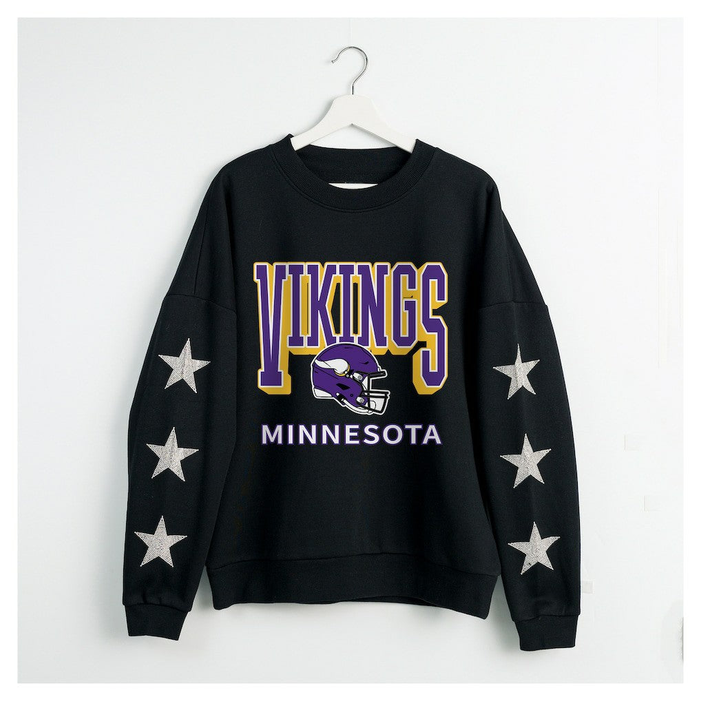 NFL Minnesota Vikings Gameday Couture Women's Pure Victory Rhinestud Star-Sleeve Pullover Sweatshirt