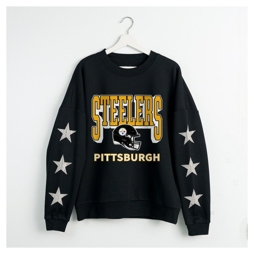 NFL Pittsburgh Steelers Gameday Couture Women's Pure Victory Rhinestud Star-Sleeve Pullover Sweatshirt