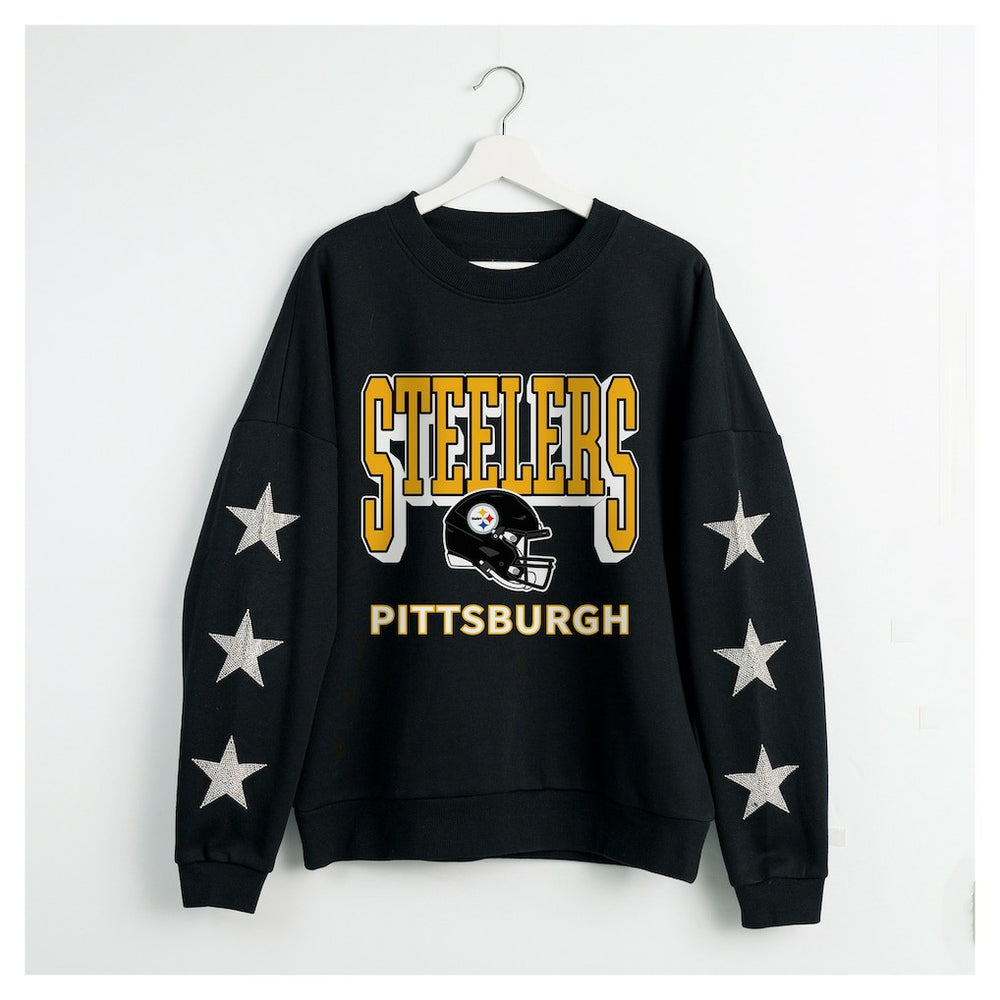 NFL Pittsburgh Steelers Gameday Couture Women's Pure Victory Rhinestud Star-Sleeve Pullover Sweatshirt