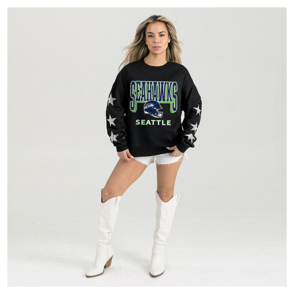 NFL Seattle Seahawks Gameday Couture Women's Pure Victory Rhinestud Star-Sleeve Pullover Sweatshirt