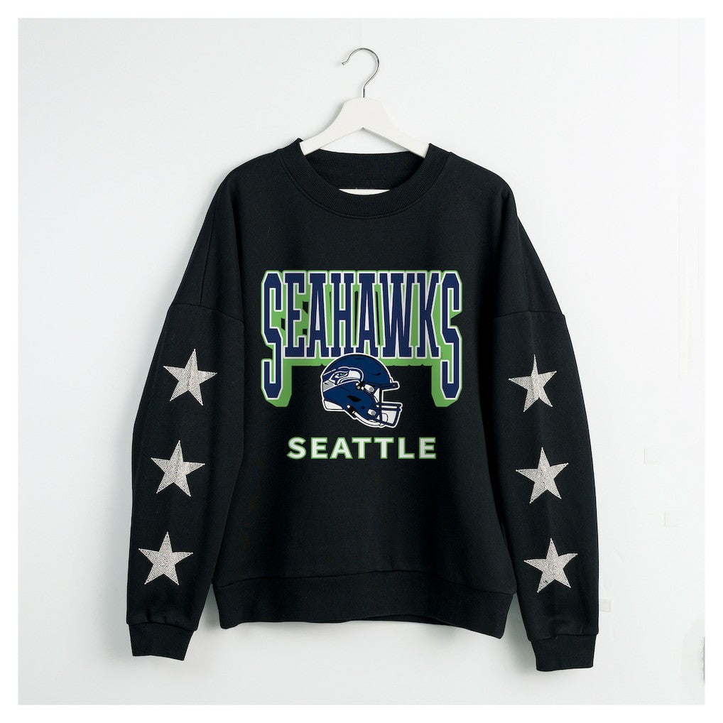 NFL Seattle Seahawks Gameday Couture Women's Pure Victory Rhinestud Star-Sleeve Pullover Sweatshirt
