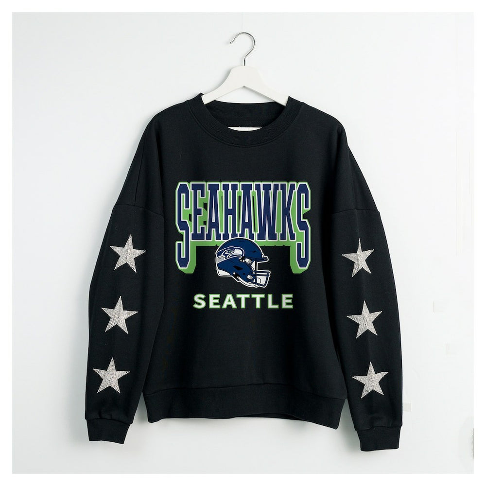 NFL Seattle Seahawks Gameday Couture Women's Pure Victory Rhinestud Star-Sleeve Pullover Sweatshirt