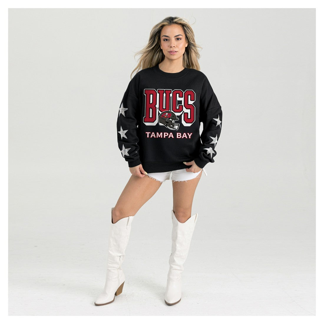 NFL Tampa Bay Buccaneers Gameday Couture Women's Pure Victory Rhinestud Star-Sleeve Pullover Sweatshirt