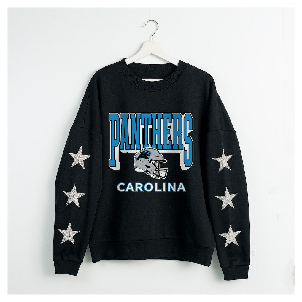 NFL Carolina Panthers Gameday Couture Women's Pure Victory Rhinestud Star-Sleeve Pullover Sweatshirt