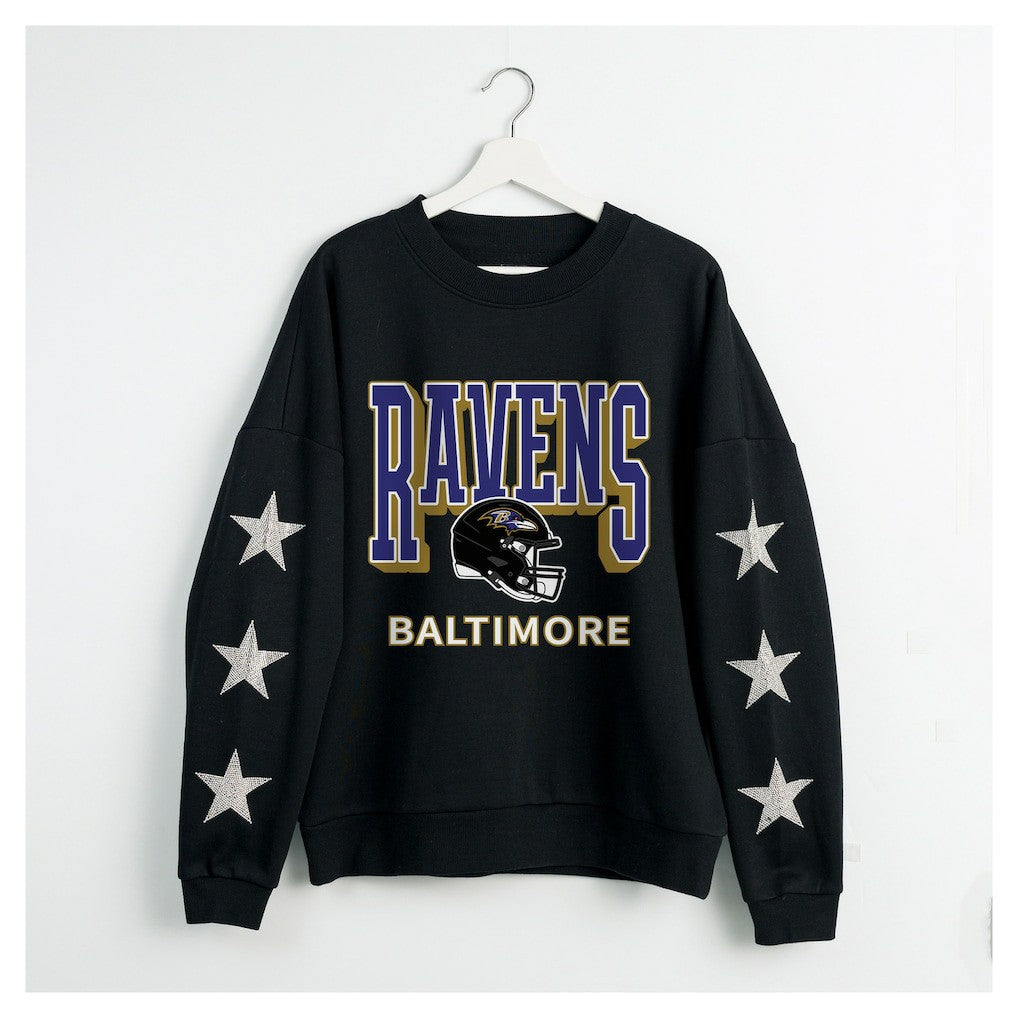 NFL Baltimore Ravens Gameday Couture Women's Pure Victory Rhinestud Star-Sleeve Pullover Sweatshirt