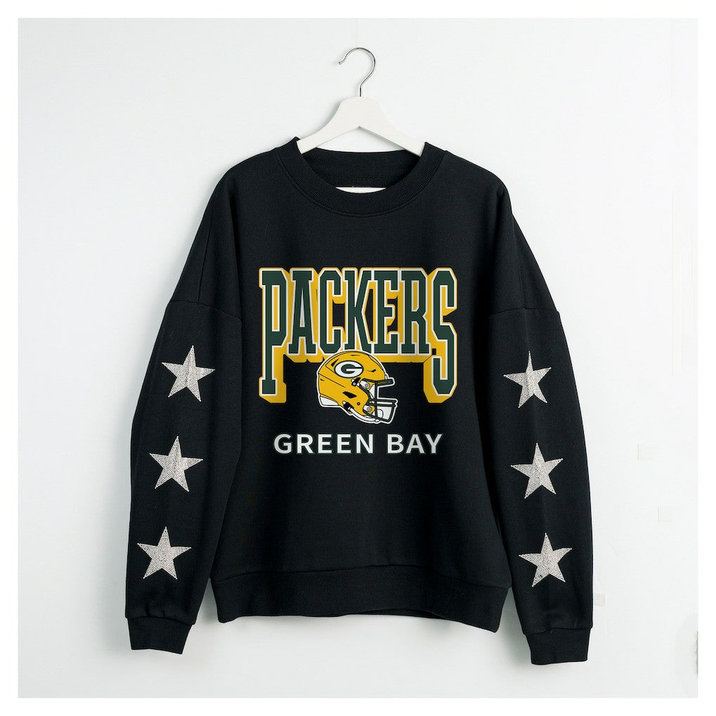 NFL Green Bay Packers Gameday Couture Women's Pure Victory Rhinestud Star-Sleeve Pullover Sweatshirt
