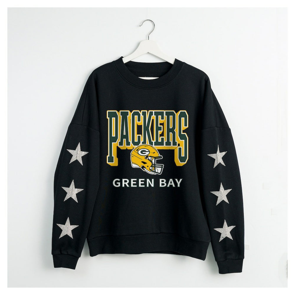 NFL Green Bay Packers Gameday Couture Women's Pure Victory Rhinestud Star-Sleeve Pullover Sweatshirt