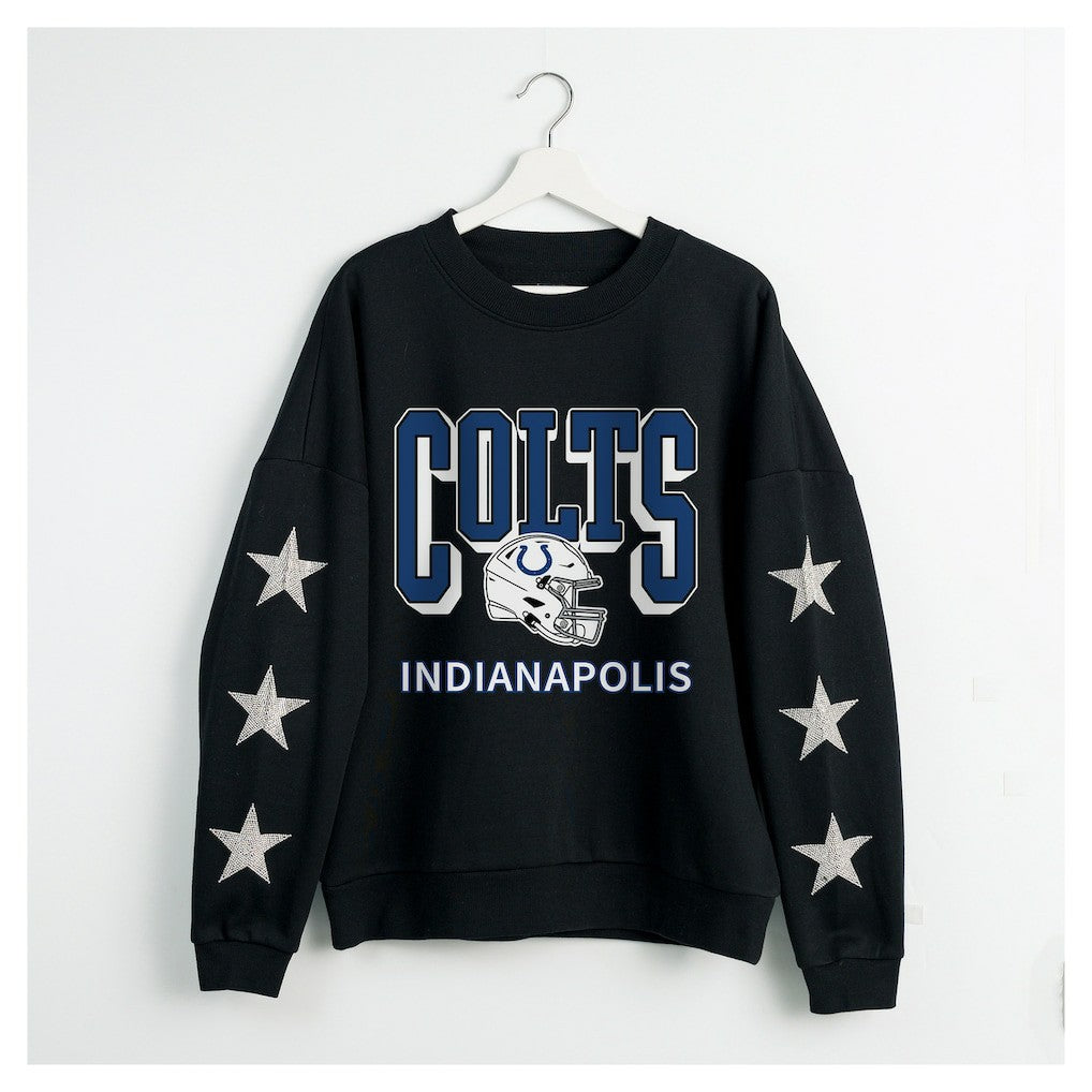 NFL Indianapolis Colts Gameday Couture Women's Pure Victory Rhinestud Star-Sleeve Pullover Sweatshirt
