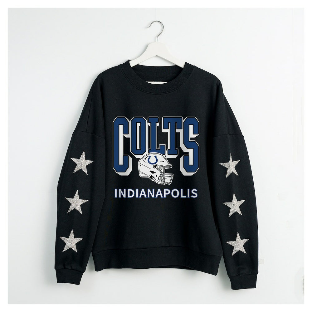 NFL Indianapolis Colts Gameday Couture Women's Pure Victory Rhinestud Star-Sleeve Pullover Sweatshirt