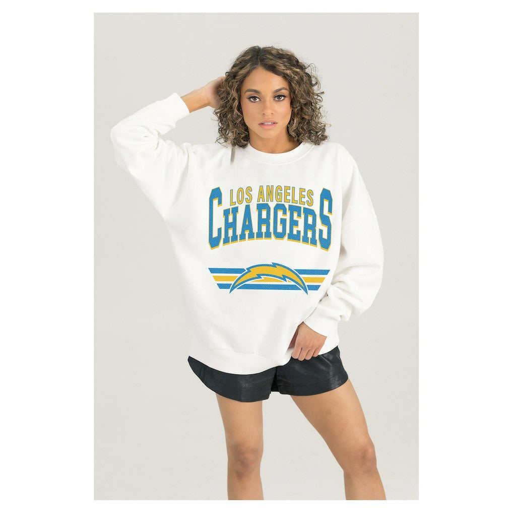 NFL Los Angeles Chargers Gameday Couture Women's Swift Strike Premium Oversized Fleece Pullover Sweatshirt