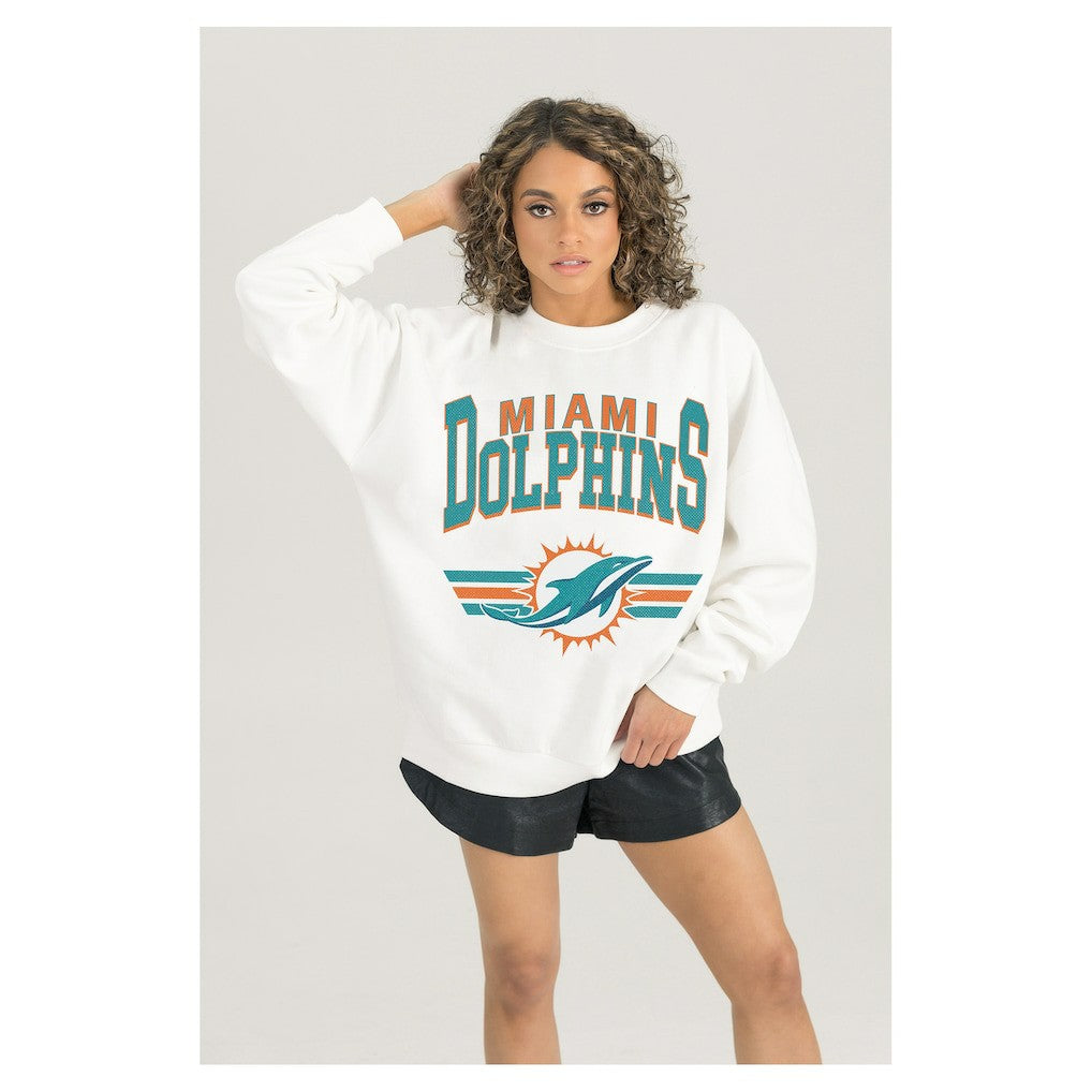 NFL Miami Dolphins Gameday Couture Women's Swift Strike Premium Oversized Fleece Pullover Sweatshirt