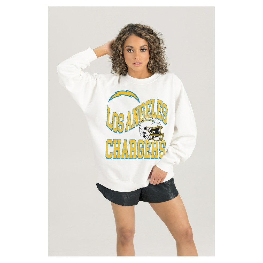 NFL Los Angeles Chargers Gameday Couture Women's Oversized Hard Earned Premium Fleece Pullover Sweatshirt