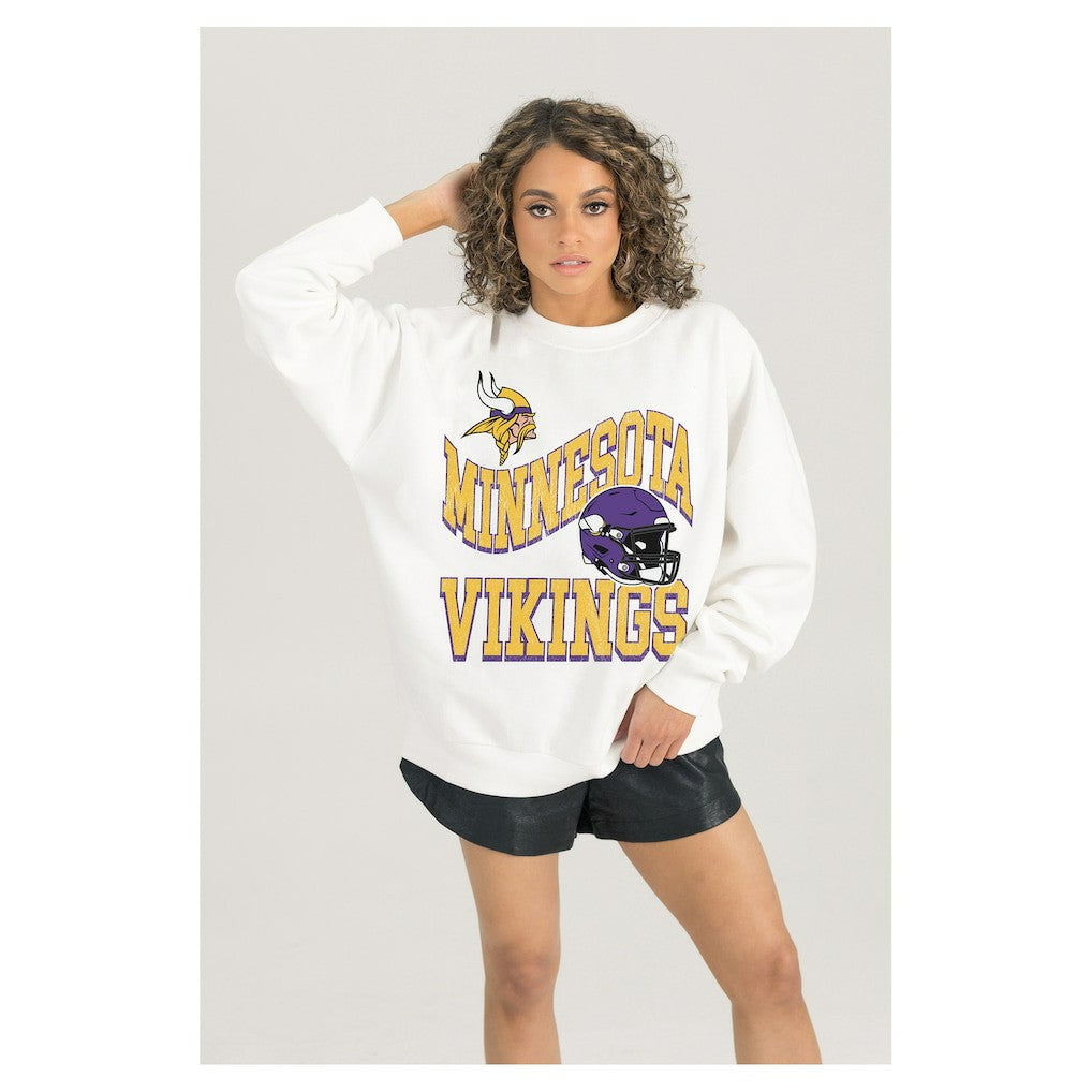 NFL Minnesota Vikings Gameday Couture Women's Oversized Hard Earned Premium Fleece Pullover Sweatshirt