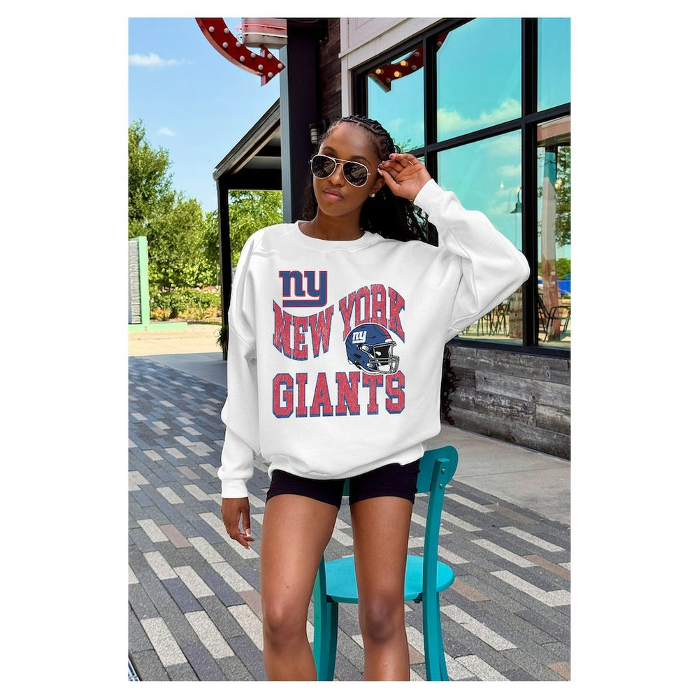 NFL New York Giants Gameday Couture Women's Oversized Hard Earned Premium Fleece Pullover Sweatshirt