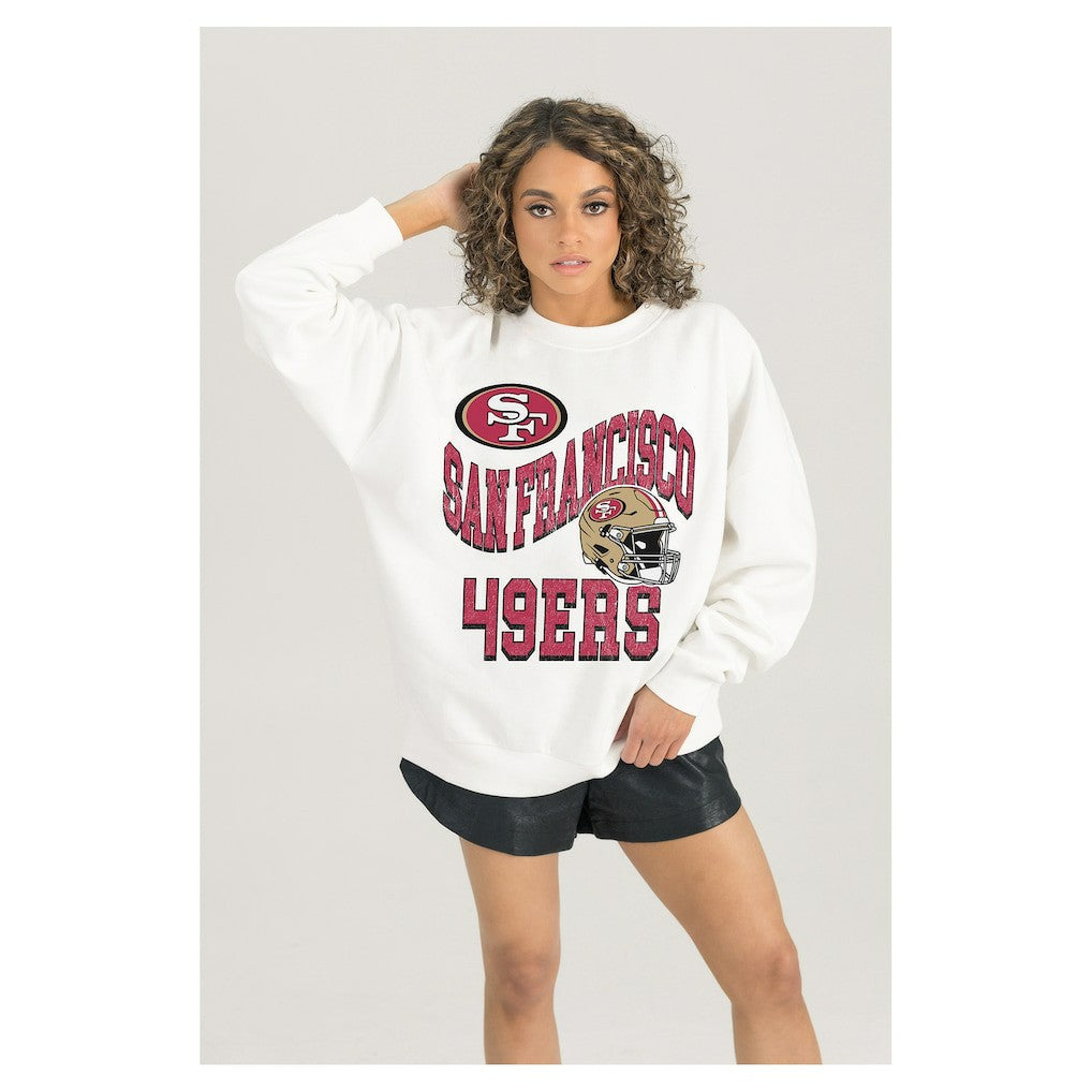 NFL San Francisco 49ers Gameday Couture Women's Oversized Hard Earned Premium Fleece Pullover Sweatshirt
