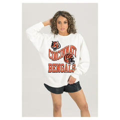NFL Cincinnati Bengals Gameday Couture Women's Oversized Hard Earned Premium Fleece Pullover Sweatshirt