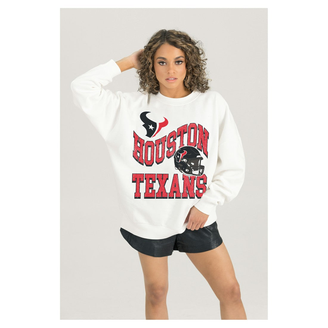 NFL Houston Texans Gameday Couture Women's Oversized Hard Earned Premium Fleece Pullover Sweatshirt